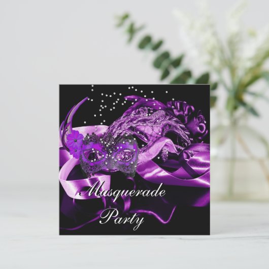 Paarse Black Masquerade Ball Party Kaart (Staand voorkant)