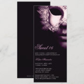 Paarse Black Masquerade Sweet 16 Birthday Invites Kaart (Voorkant / Achterkant)