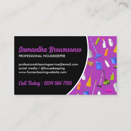 Paarse Black Modern House Cleaning Service Visitekaartje (Achterkant)