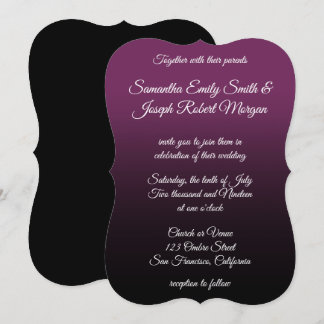 Paarse Black Ombre Elegant Calligraphy Wedding Kaart