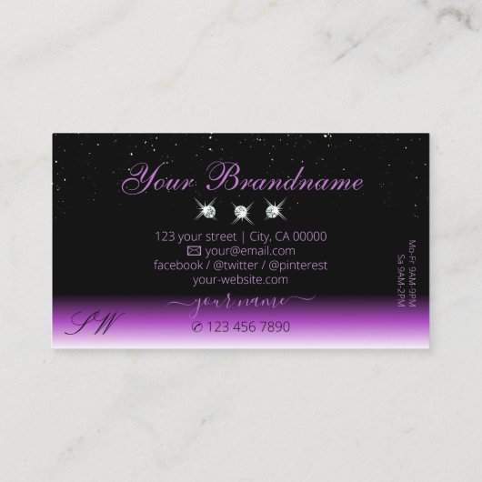 Paarse Black Ombre Sparkle Jewels Monogram Trendy Visitekaartje (Achterkant)