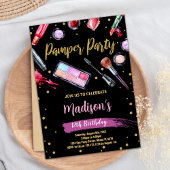 Paarse Black Pamper Party Verjaardagsuitnodigingen Kaart