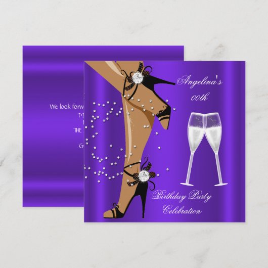 Paarse Black Shoes Champagne Glass Birthday Party Kaart (Voorkant / Achterkant)