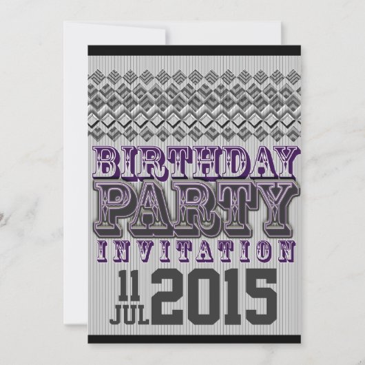Paarse Black Stripy Diamonds Birthday Party Invite Kaart (Voorkant)