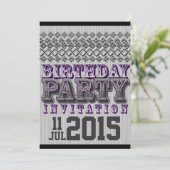 Paarse Black Stripy Diamonds Birthday Party Invite Kaart (Staand voorkant)