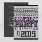 Paarse Black Stripy Diamonds Birthday Party Invite Kaart (Voorkant / Achterkant)