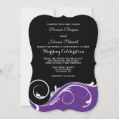 Paarse Black Swirl Bracket Wedding Invites Kaart (Voorkant)