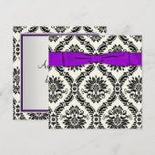 Paarse Black Tie Feest Zwart Damast Feest Kaart (Voorkant / Achterkant)