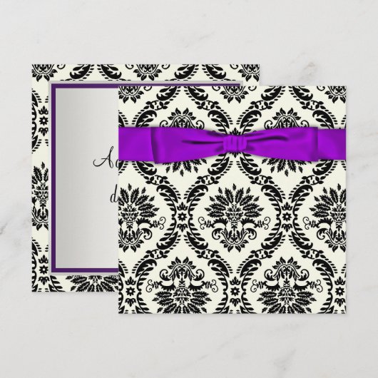 Paarse Black Tie Feest Zwart Damast Feest Kaart (Voorkant / Achterkant)