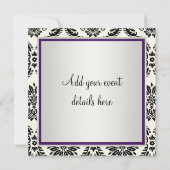 Paarse Black Tie Feest Zwart Damast Feest Kaart (Achterkant)