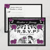 Paarse Black Union of Souls Wedding RSVP Briefkaar Uitnodiging Briefkaart (Voorkant / Achterkant)