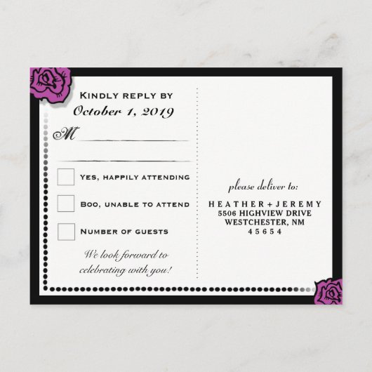 Paarse Black Union of Souls Wedding RSVP Briefkaar Uitnodiging Briefkaart (Achterkant)