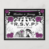 Paarse Black Union of Souls Wedding RSVP Briefkaar Uitnodiging Briefkaart (Voorkant)