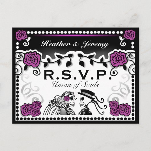 Paarse Black Union of Souls Wedding RSVP Briefkaar Uitnodiging Briefkaart (Voorkant)