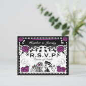 Paarse Black Union of Souls Wedding RSVP Briefkaar Uitnodiging Briefkaart (Staand voorkant)