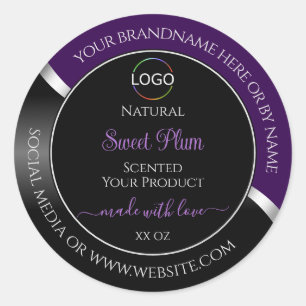 Paarse Black Wavy Silver met Logo-productetiketten Ronde Sticker