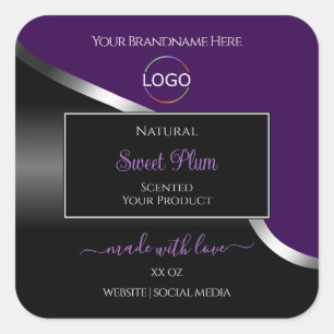 Paarse Black Wavy Silver met Logo-productetiketten Vierkante Sticker