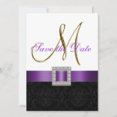Paarse Black White Damask Save the Date (Voorkant)
