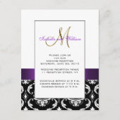 Paarse Black White Damask Weddenschapskaart Informatiekaartje (Achterkant)