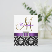 Paarse Black White Damask Weddenschapskaart Informatiekaartje (Staand voorkant)
