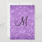 Paarse Black White Damask Wedding Invitation Kaart (Achterkant)