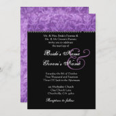 Paarse Black White Damask Wedding Invitation Kaart (Voorkant / Achterkant)