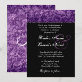 Paarse Black White Damask Wedding Invitation Kaart (Voorkant / Achterkant)
