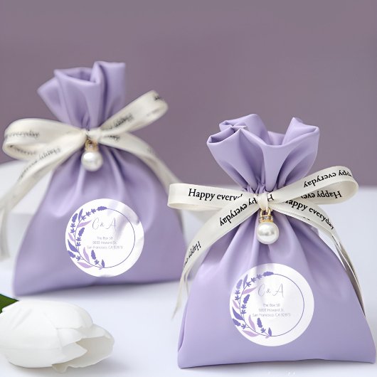 Paarse bladcirkel Initialen Ronde Sticker