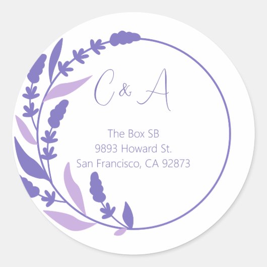 Paarse bladcirkel Initialen Ronde Sticker (Voorkant)