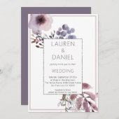 Paarse bladeren bloemen QR code bruiloft Kaart (Voorkant / Achterkant)