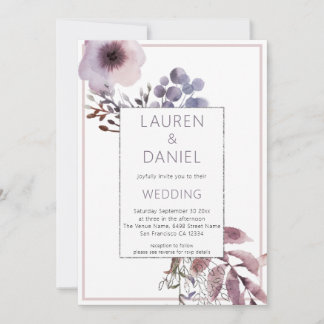 Paarse bladeren bloemen QR code bruiloft Kaart