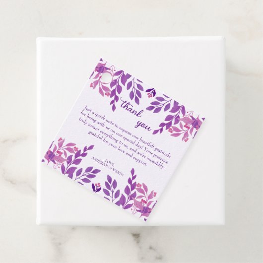 Paarse bladeren bruiloft thema bedankjes labels (In situ)