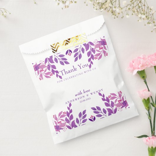 Paarse bladeren bruiloft thema bedankzakje (Gezegeld)