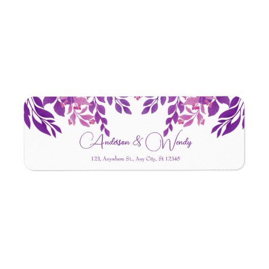 Paarse bladeren bruiloft thema etiket (Voorkant)