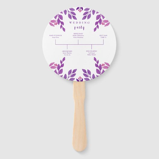 Paarse bladeren bruiloft thema handwaaier (Achterkant)