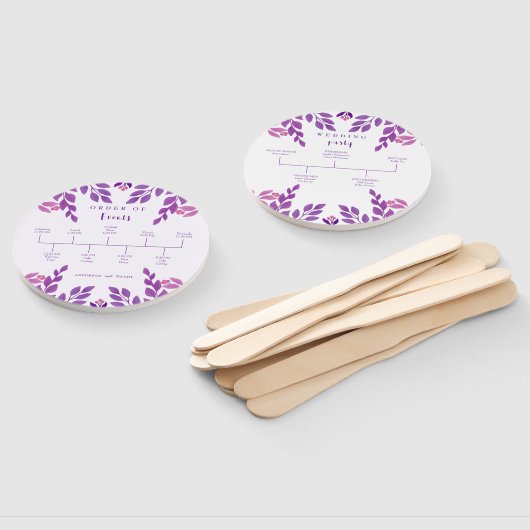 Paarse bladeren bruiloft thema handwaaier (Niet-gemonteerd)