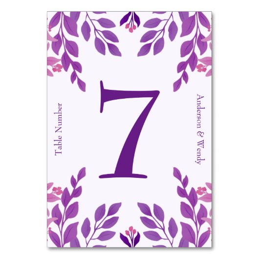Paarse bladeren bruiloft thema kaart (Voorkant)