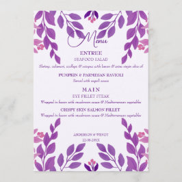 Paarse bladeren bruiloft thema menu