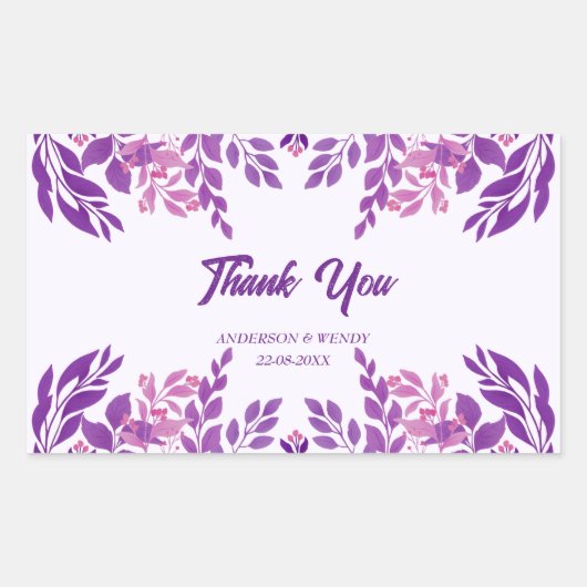 Paarse bladeren bruiloft thema rechthoekige sticker (Voorkant)