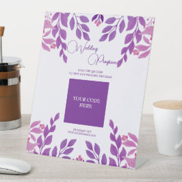 Paarse bladeren bruiloft thema reclamebord met voetstuk