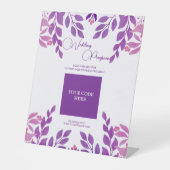 Paarse bladeren bruiloft thema reclamebord met voetstuk (Voorkant)