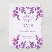 Paarse bladeren bruiloft thema save the date (Voorkant)
