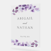 Paarse bladeren bruiloft welkomstceremonie groot t acryl bord (Hoek)