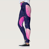 Paarse bladeren donkerblauwe leggings. leggings (Links)