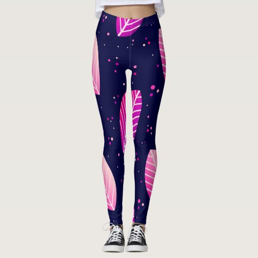 Paarse bladeren donkerblauwe leggings. leggings (Voorkant)