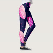 Paarse bladeren donkerblauwe leggings. leggings (Rechts)