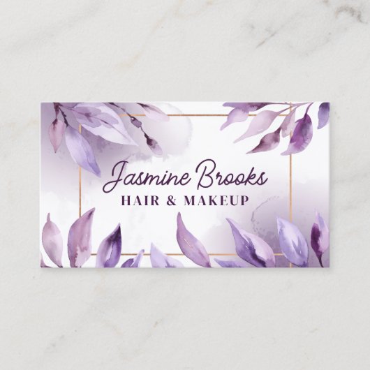 Paarse bladeren en gouden Lijsten Waterverf Visitekaartje (Voorkant)