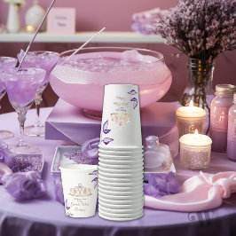 Paarse bladeren gouden tiara quinceañera papieren bekers