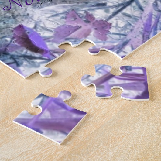 Paarse bladeren met grijsblauwe boomknopen legpuzzel (Zijkant)