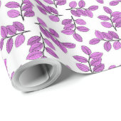 Paarse bladeren op wit cadeaupapier (Rol Hoek)